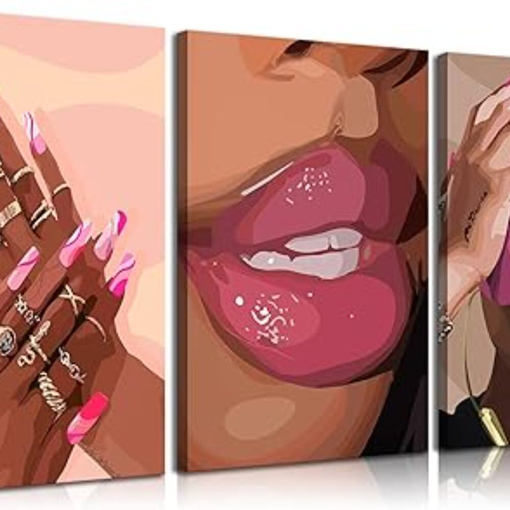 3Pcs African American Black Woman Canvas Wall Art pink - Picture 5 of 5